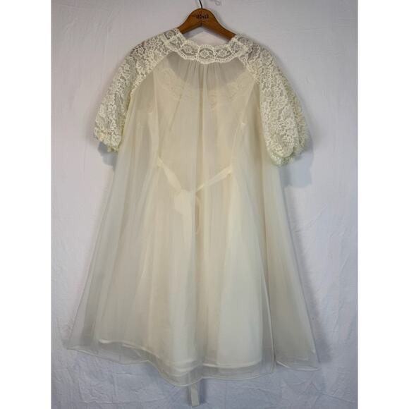 Vtg Sz 32 Bridal Glamour Vanity Fair Ivory Sheer Chiffon Nightgown Peignoir Robe - Picture 8 of 8